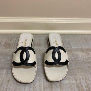 CHANEL CC Logos Shoes Sandals White (Size EU 39)